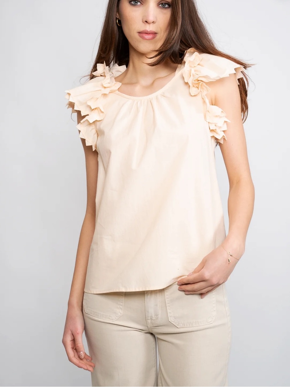 MUNTHE Hoya Organic Cotton Ruffle Sleeve Open Back Blouse Sz 34 XS